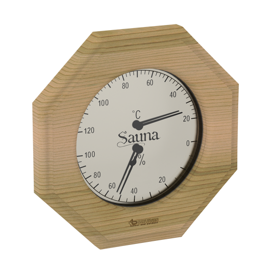Traditional Cedar Sauna Thermometer & Hygrometer - Octagonal