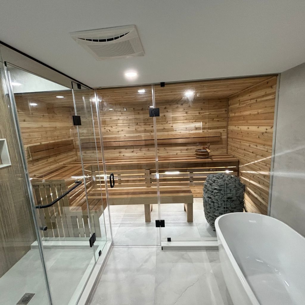 Custom basement sauna example with tub