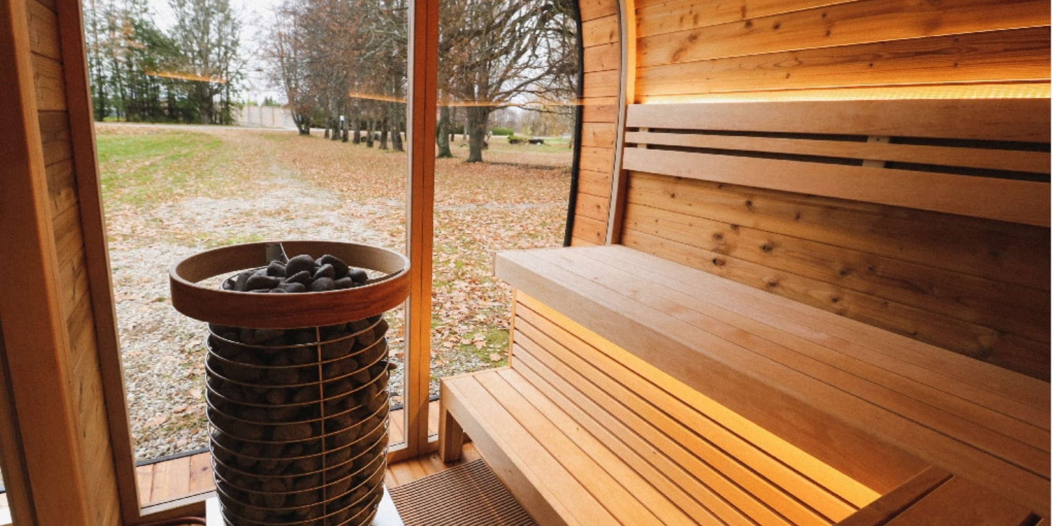 Outdoor backyard home sauna with HUUM heater