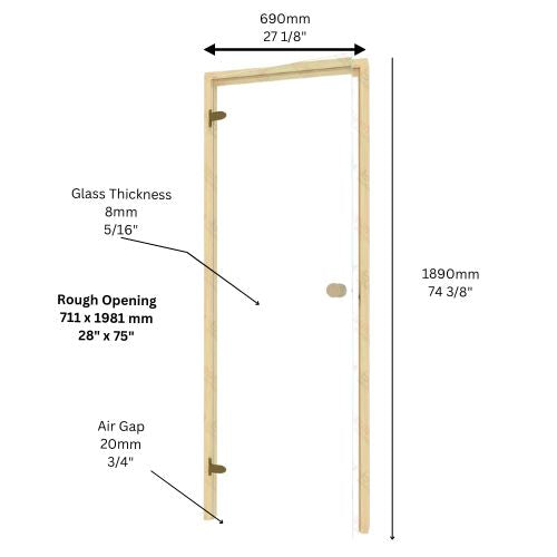 Alder Frame Door, Clear Glass, 690×1890 mm (27 1/8″ x 74 3/8″)