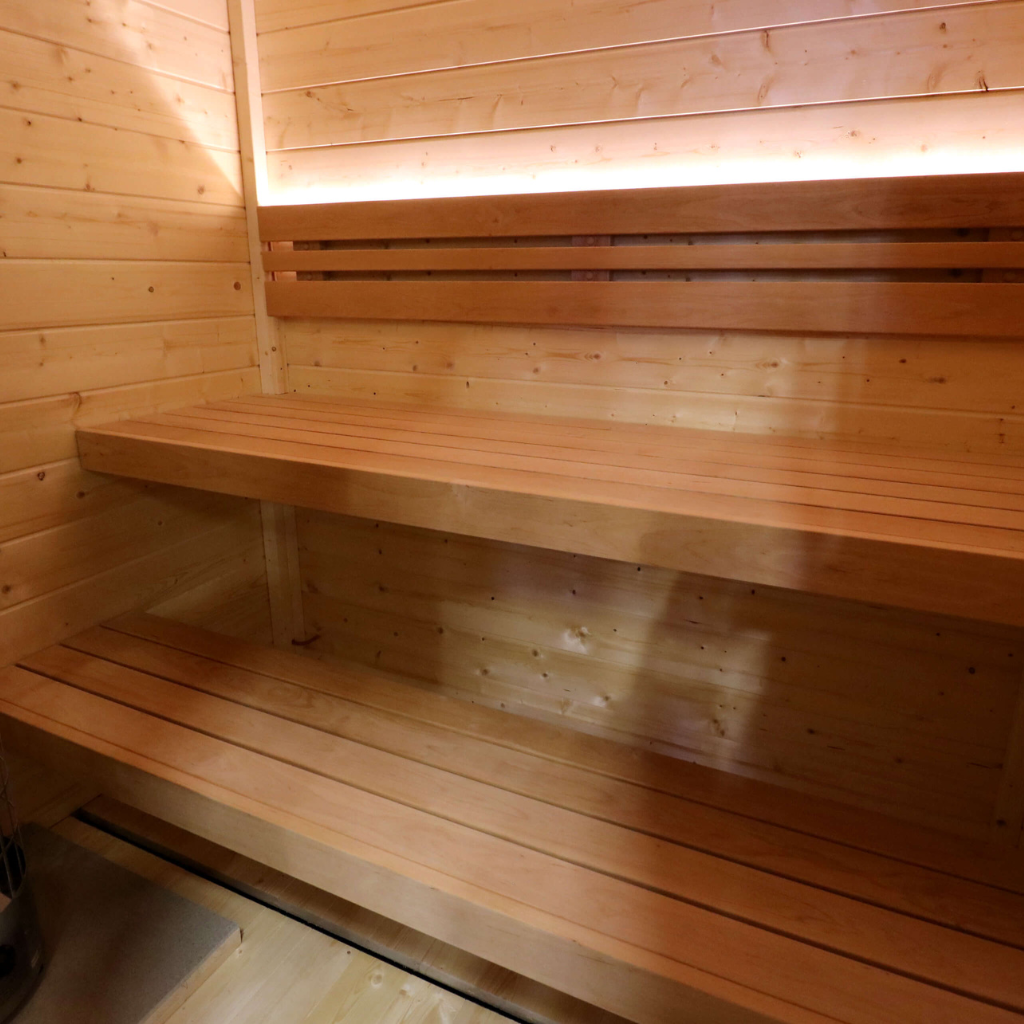 Traditional outdoor sauna interior photo