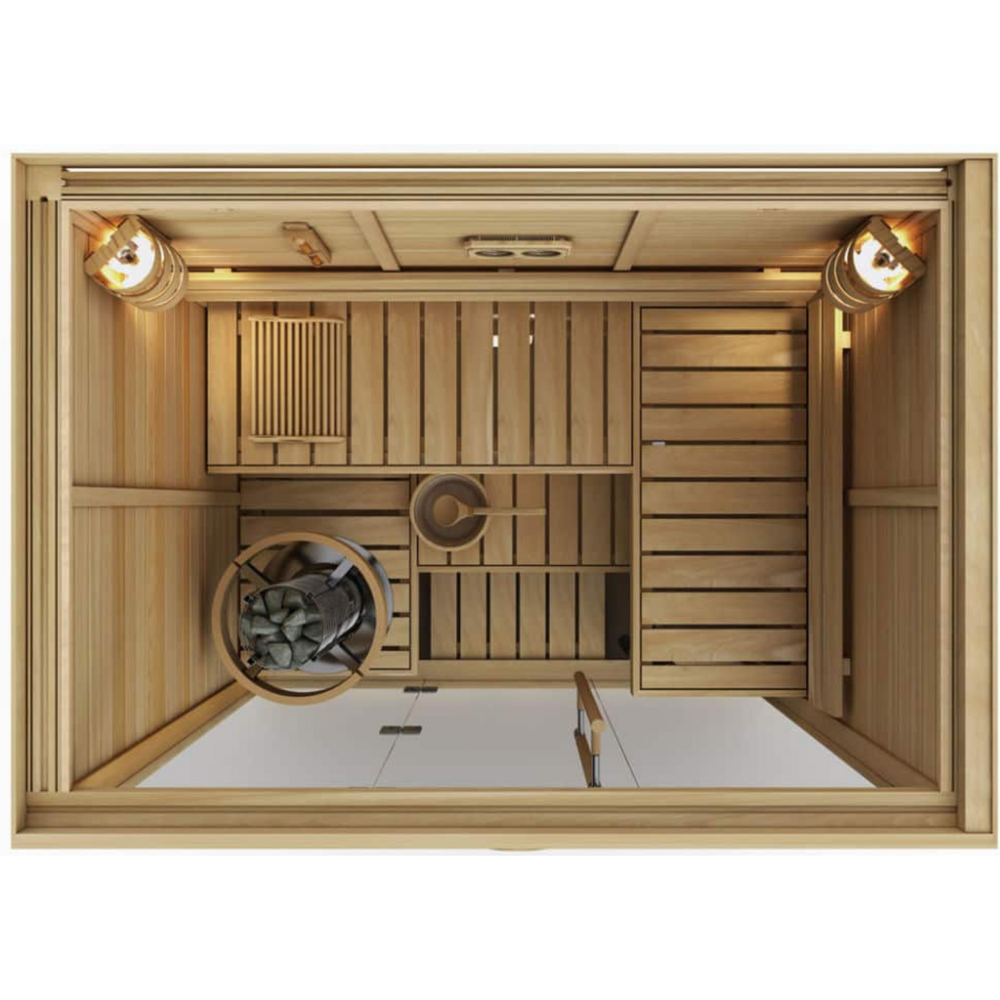 1420G Traditional Prefab Indoor Cedar Sauna Room - Front Glass